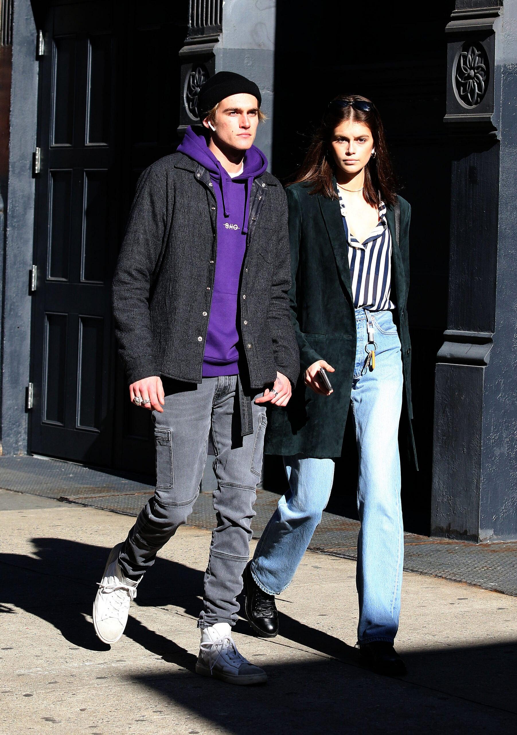Kaia Gerber and brother Presley are all smiles walking in NYC