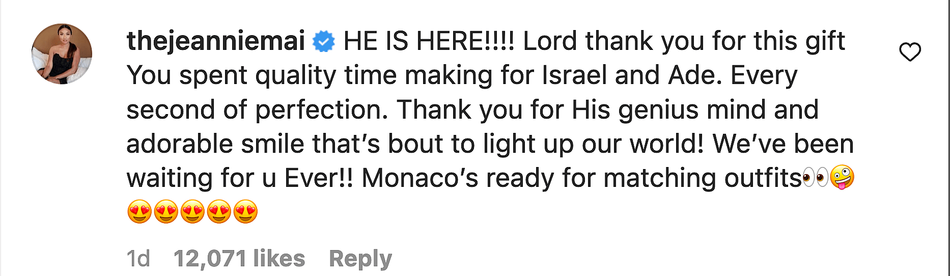 Jeannie Mai's comment on Adrienne Bailon's post