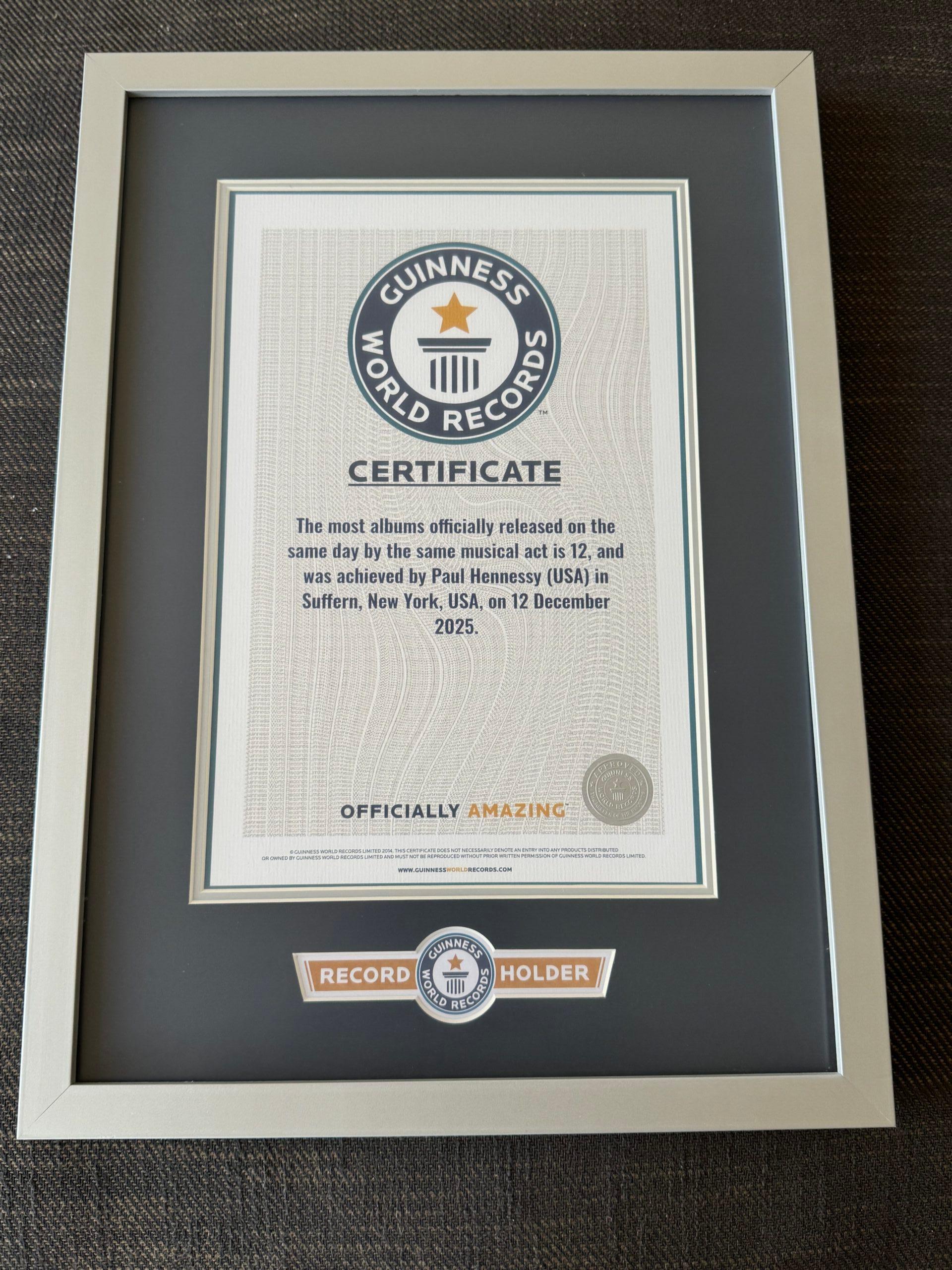 Paul Hennesy's framed Guinness World Record