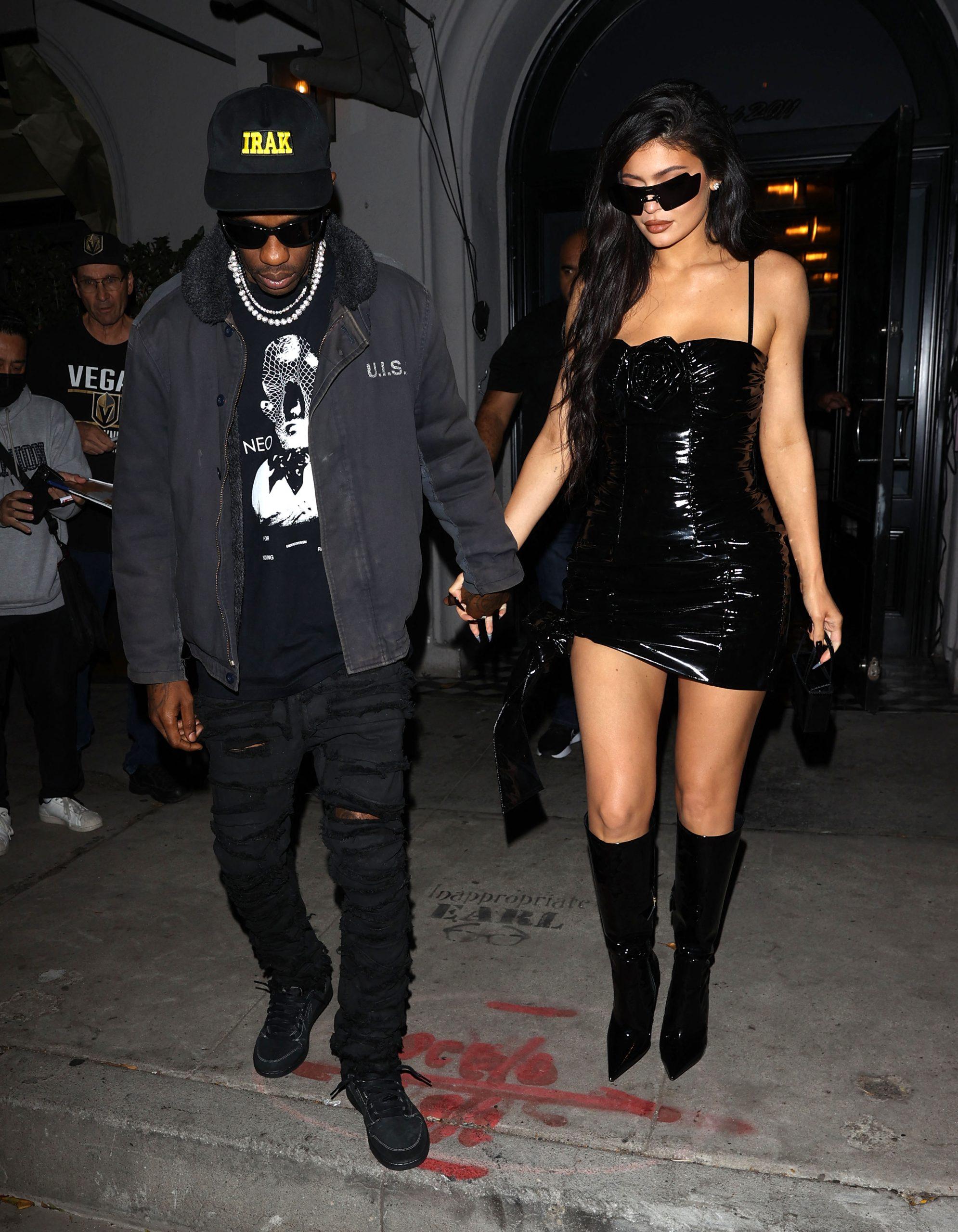 Kylie Jenner and Travis Scott hand-In-Hand leave dinner at Craigs in West Hollywood CA