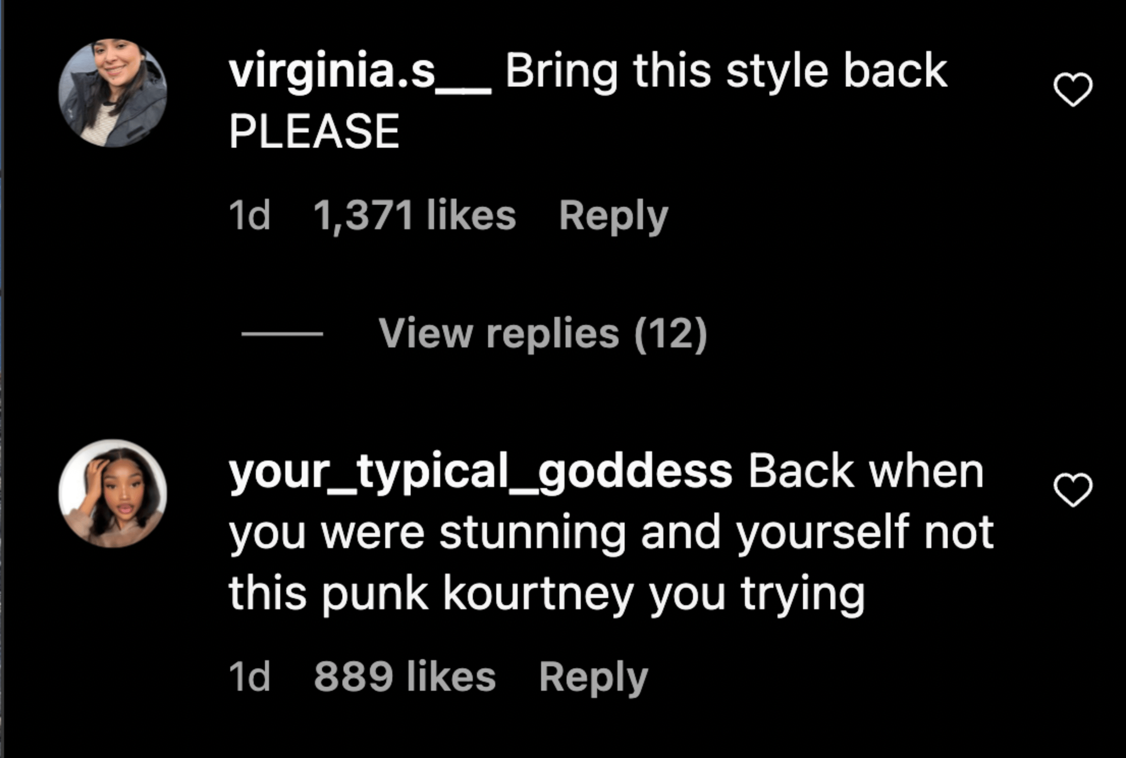 Instagram comments criticizing Kourtney Kardashian's current style compared to her past appearance