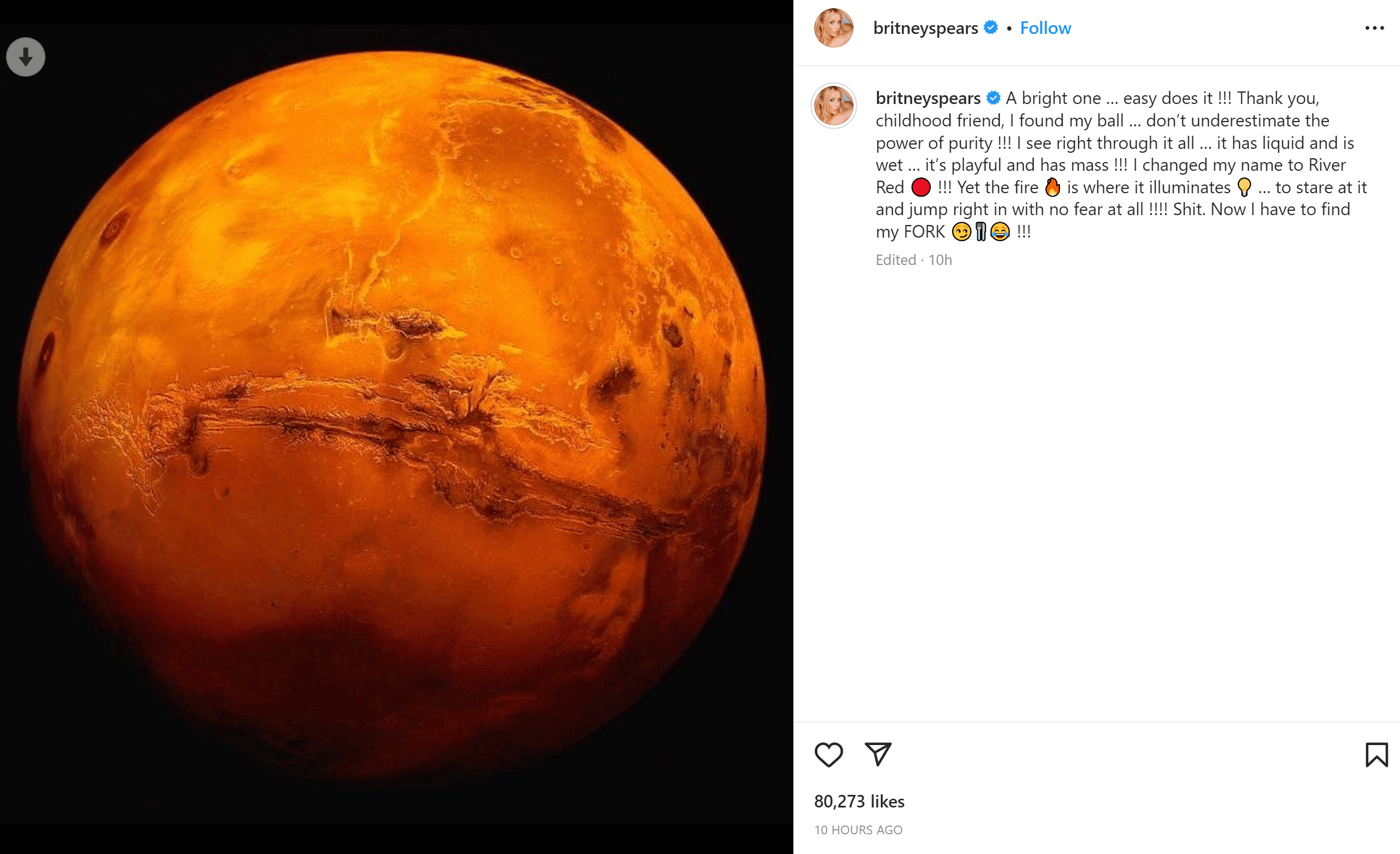 Britney Spears' post on January 19