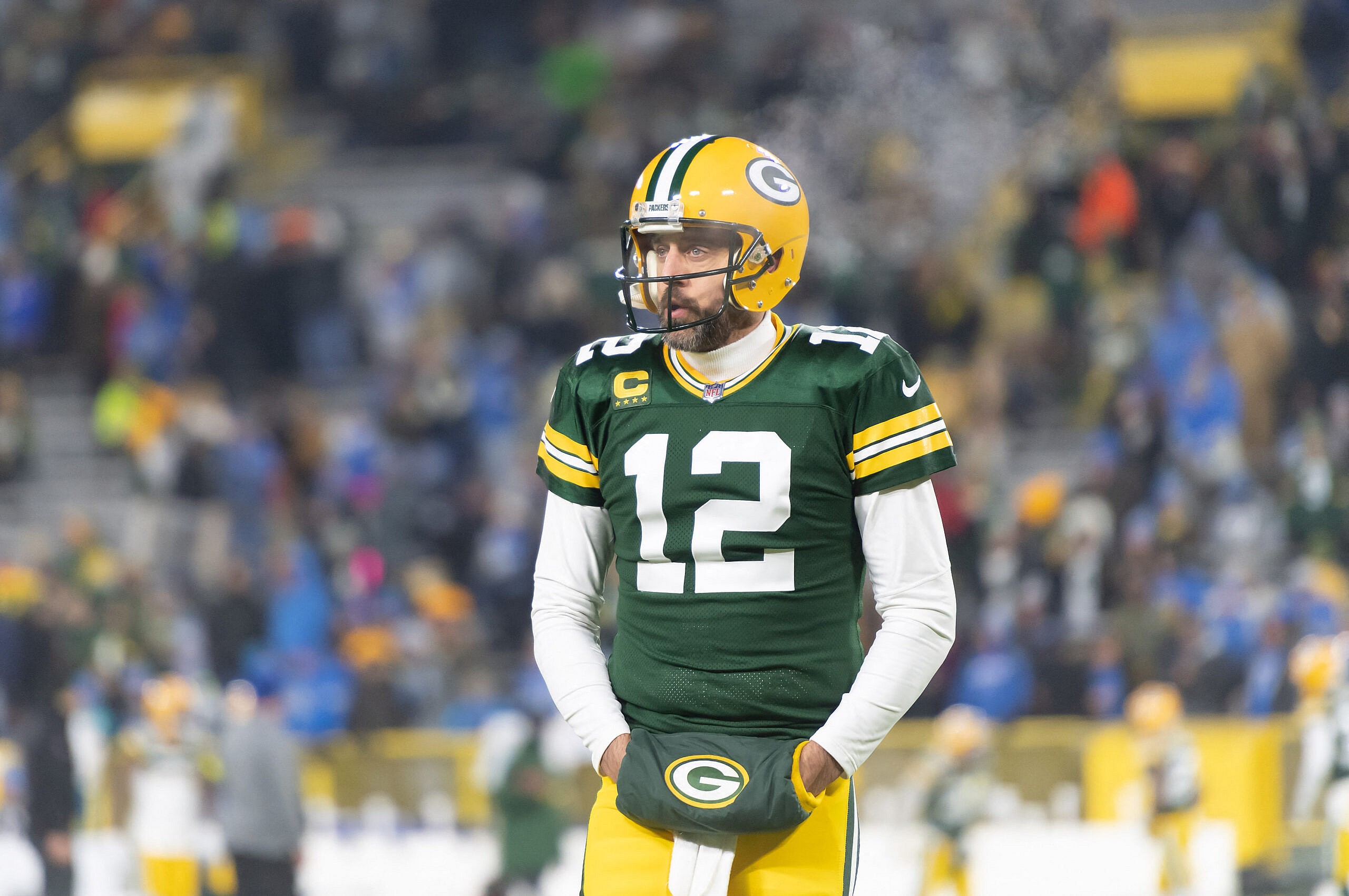 Aaron Rodgers playing at Lions vs Packers JAN 08