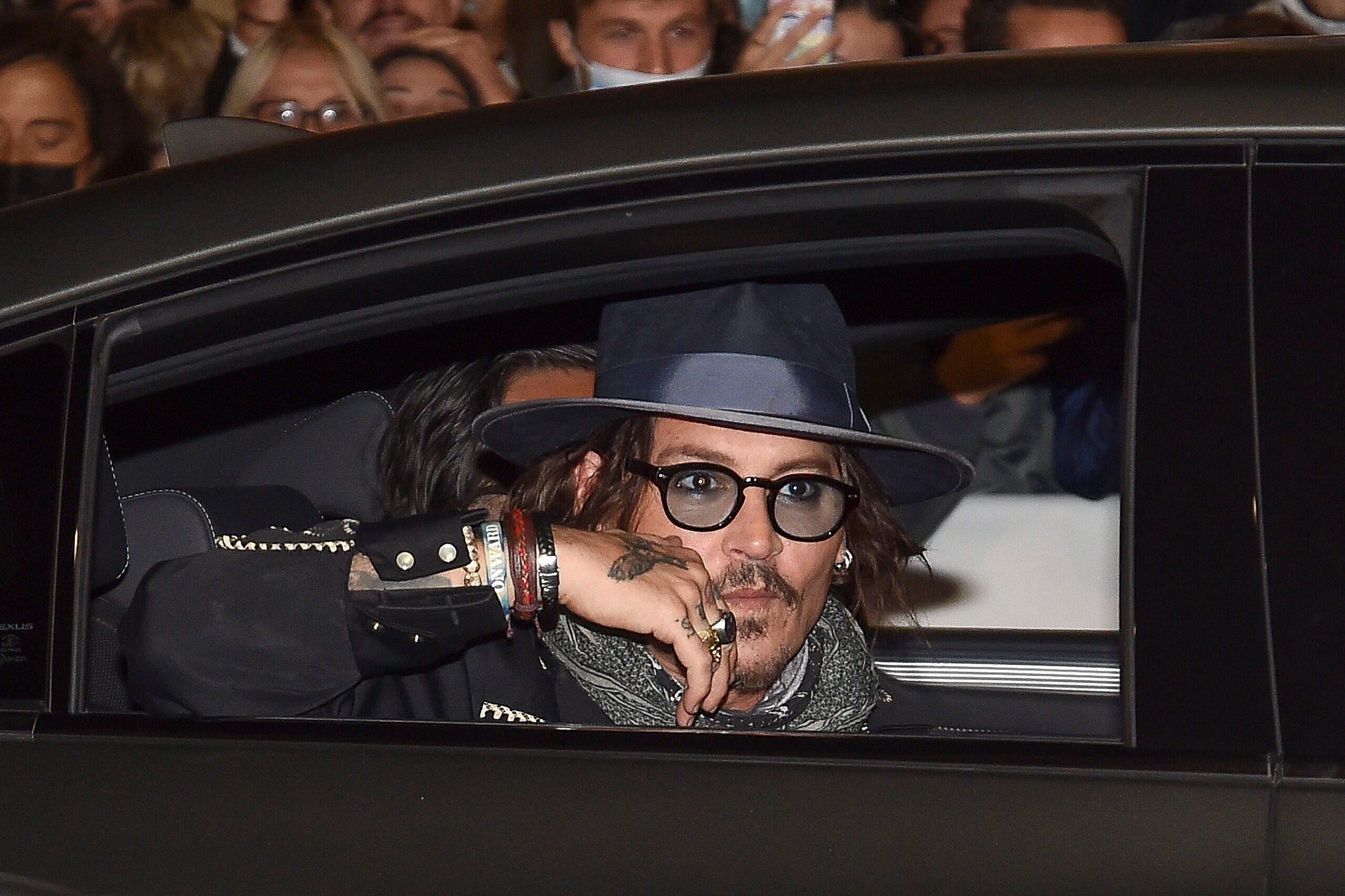 Johnny Depp and Mira Sorvino attend the red carpet of Depp apos s master class at the Auditorium della Conciliazione for the Rome Film Festival