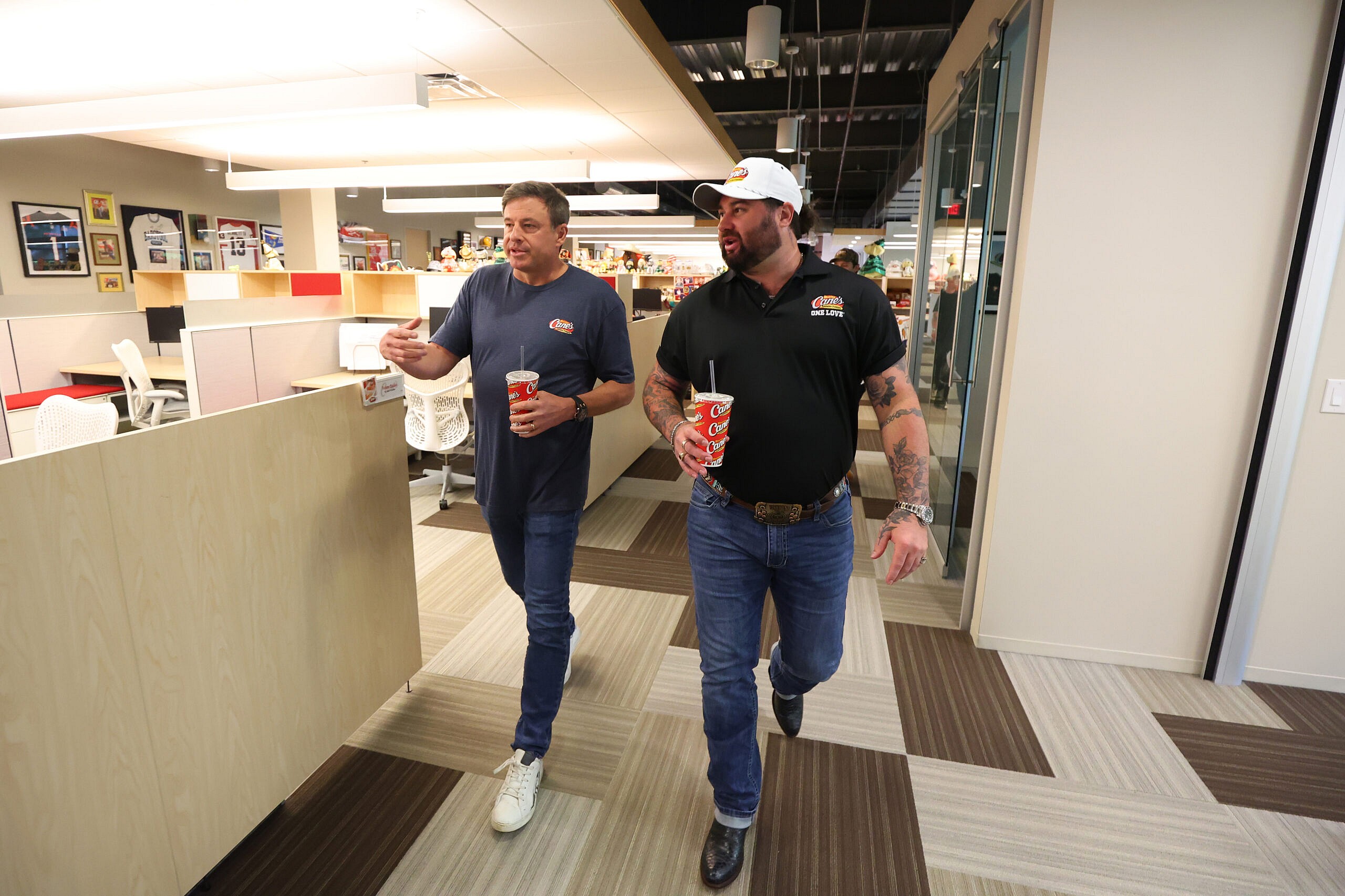 Singer/Songwriter Koe Wetzel and Raising Cane’s CEO Todd Graves at Raising Cane’s corporate office