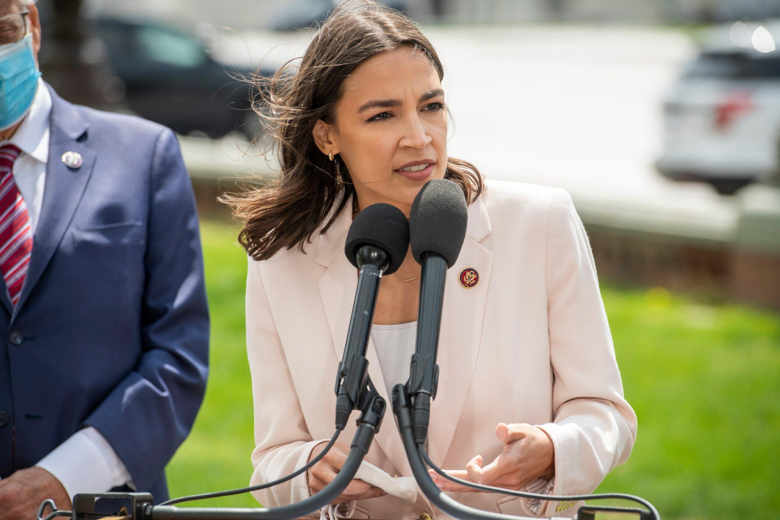 United States Representative Alexandria Ocasio-Cortez Democrat of New York and United States Senator Kirsten Gillibrand Democrat of New York hold a news conference on postal banking pilot programs