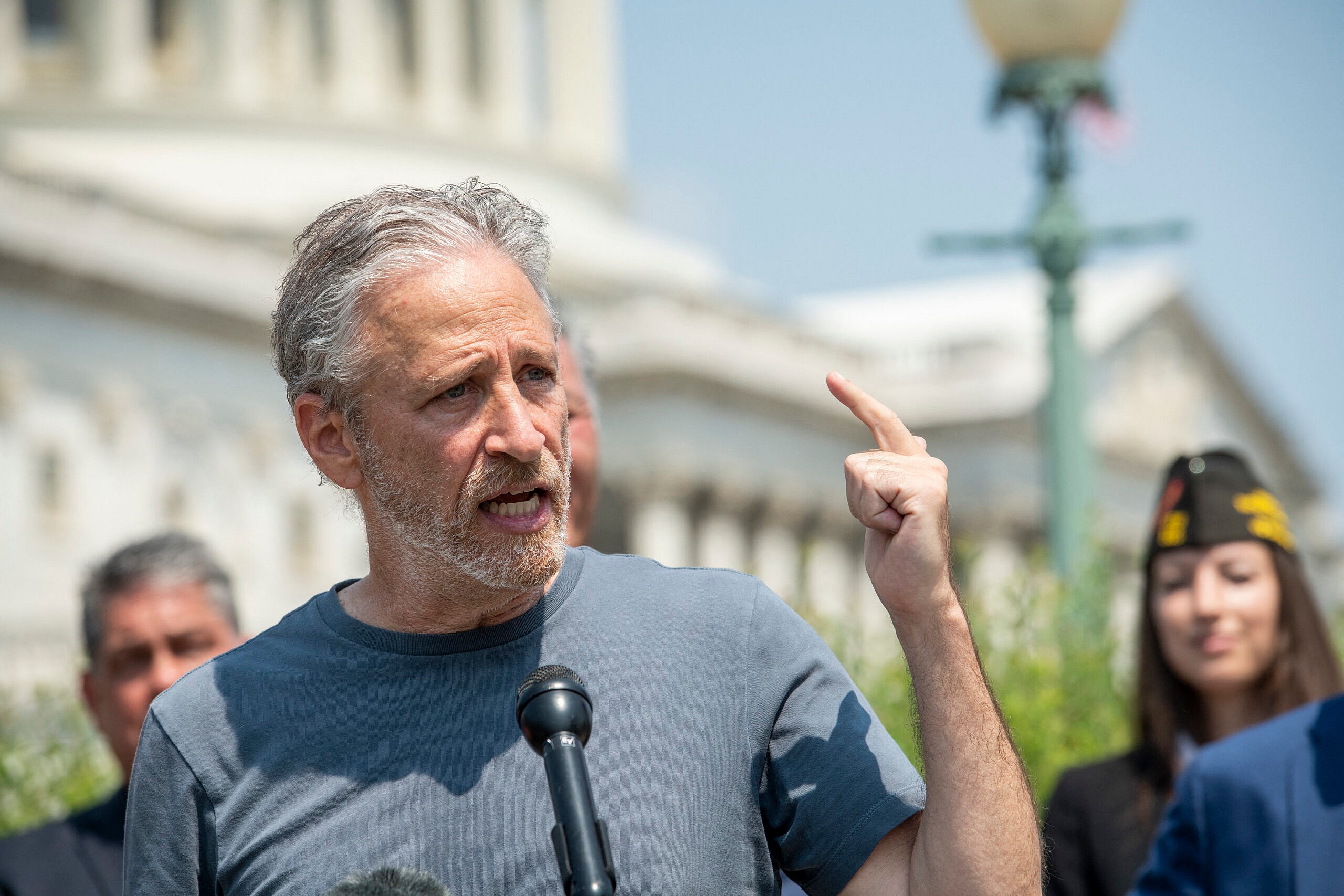 Jon Stewart at a press conference