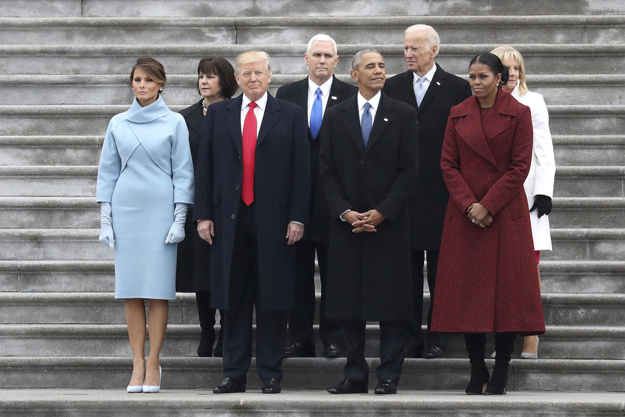The Trumps and the Obamas during Trump's first inauguration.