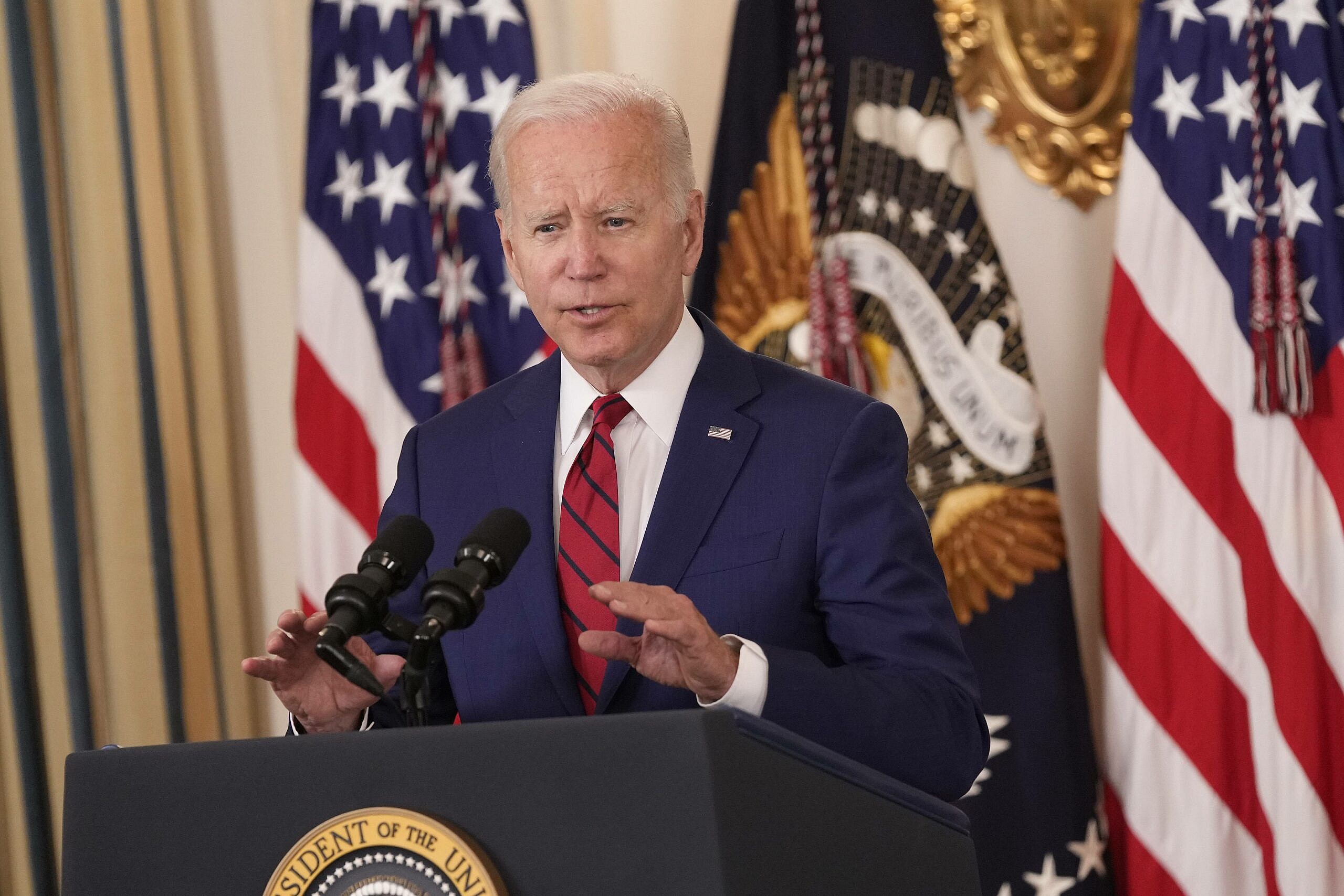 United States President Joe Biden makes remarks prior to signing nine bipartisan bills