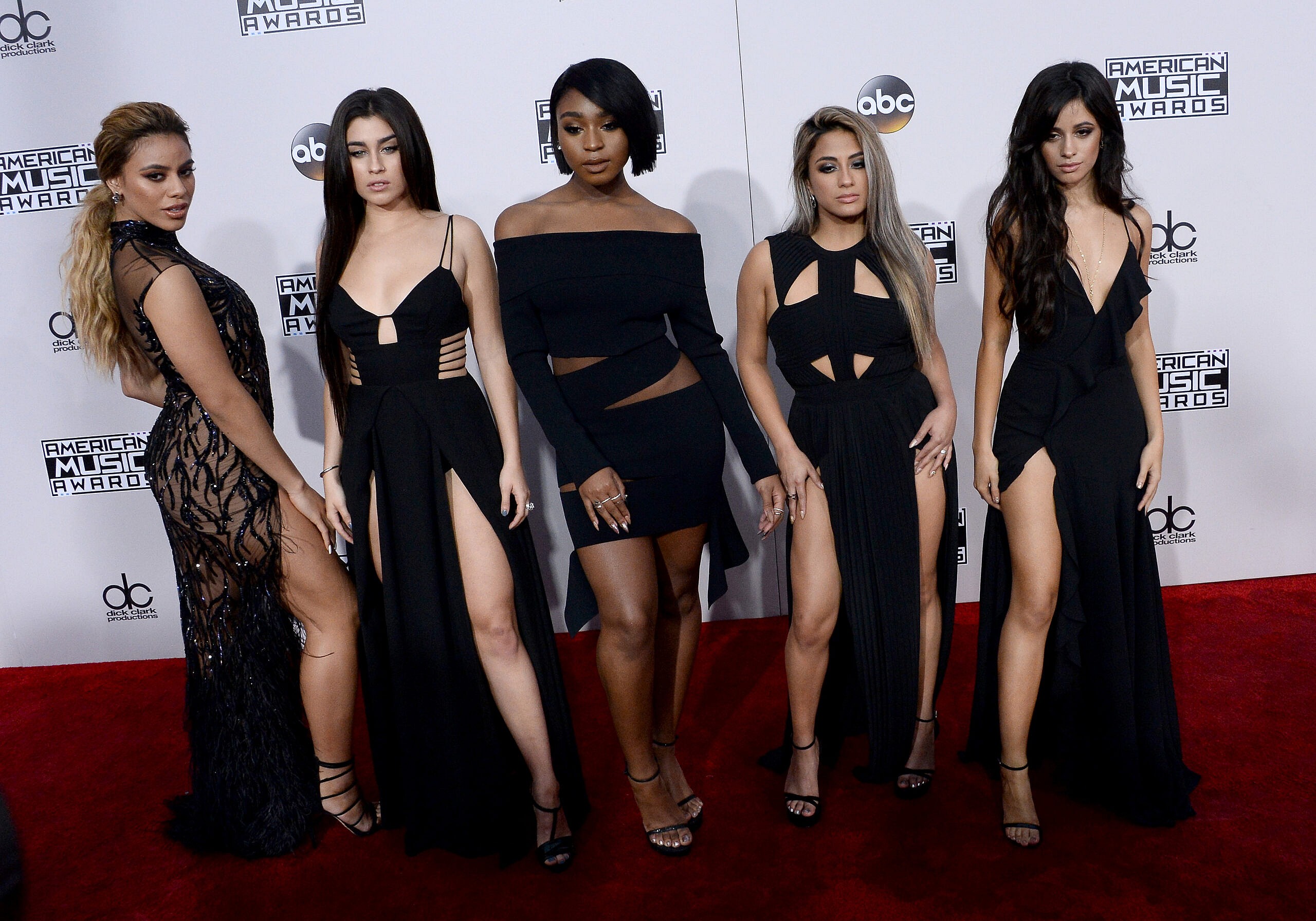 (L-R) Recording artists Dinah Jane Hansen, Lauren Jauregui, Normani Hamilton, Ally Brooke and Camila Cabello of musical group Fifth Harmony arrive for the 2016 American Music Awards held at Microsoft Theater in Los Angeles on November 20, 2016. 