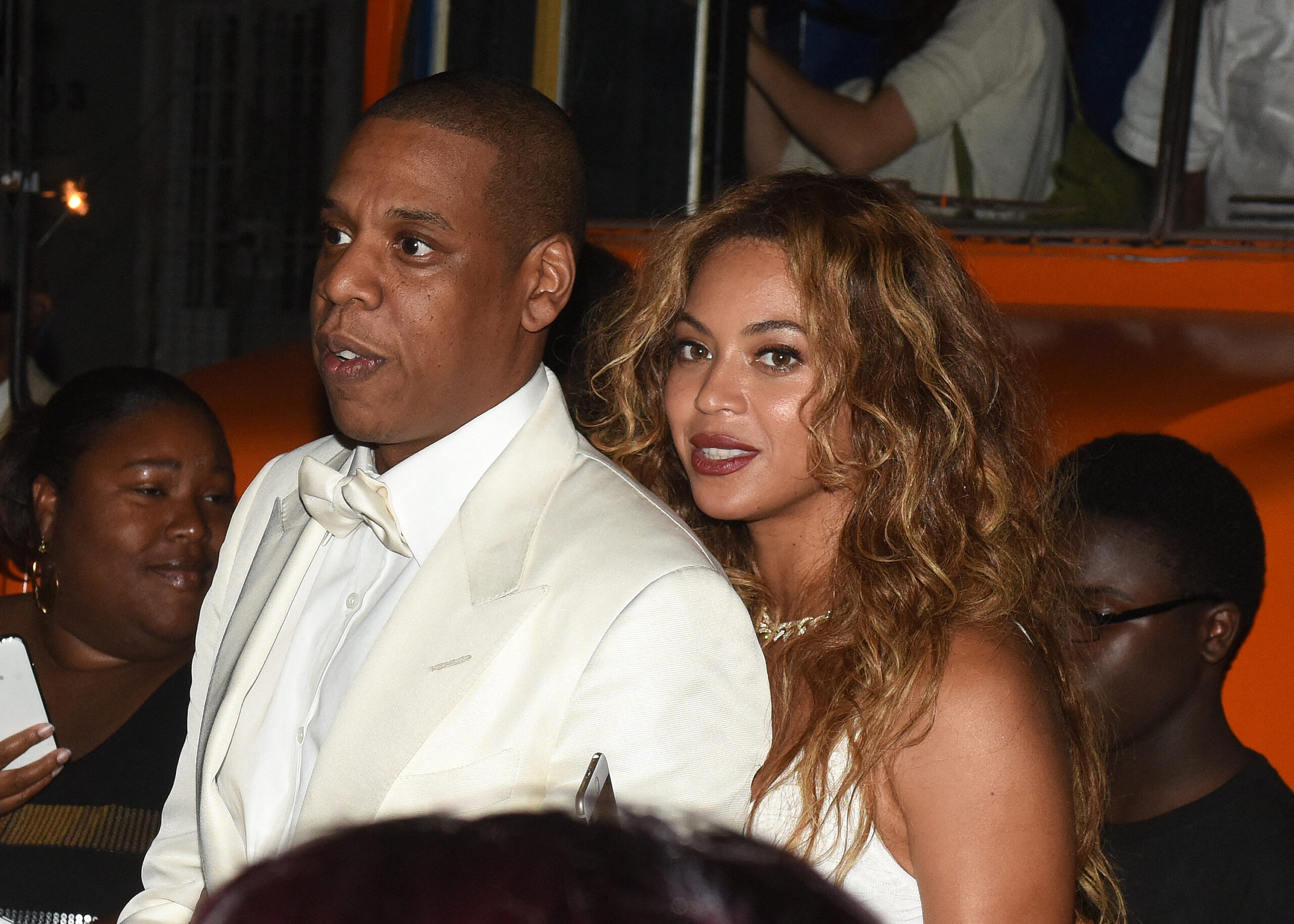 Beyoncé and Jay Z posing together. 