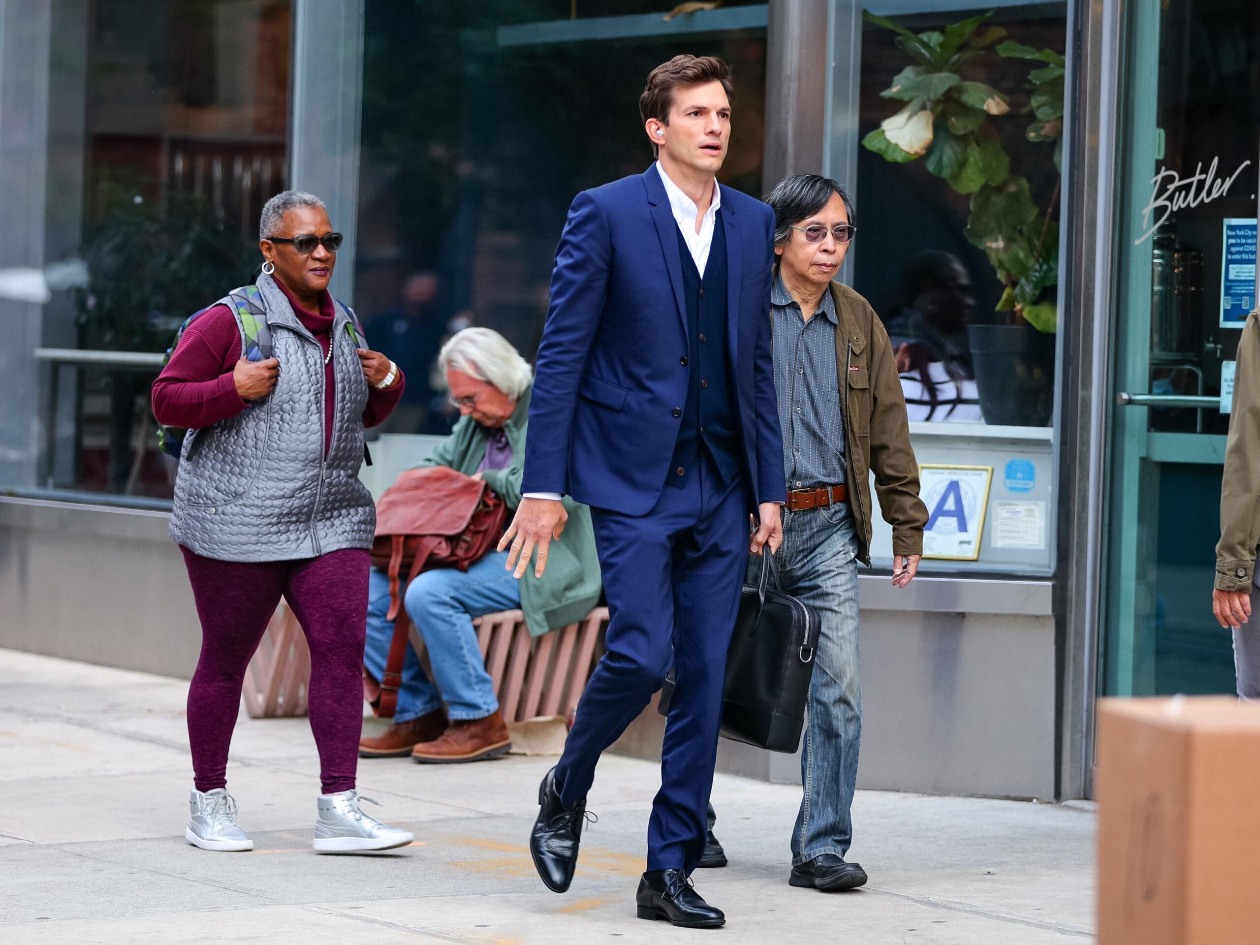Ashton Kutcher is seen at the movie set of the 'Your Place or Mine'