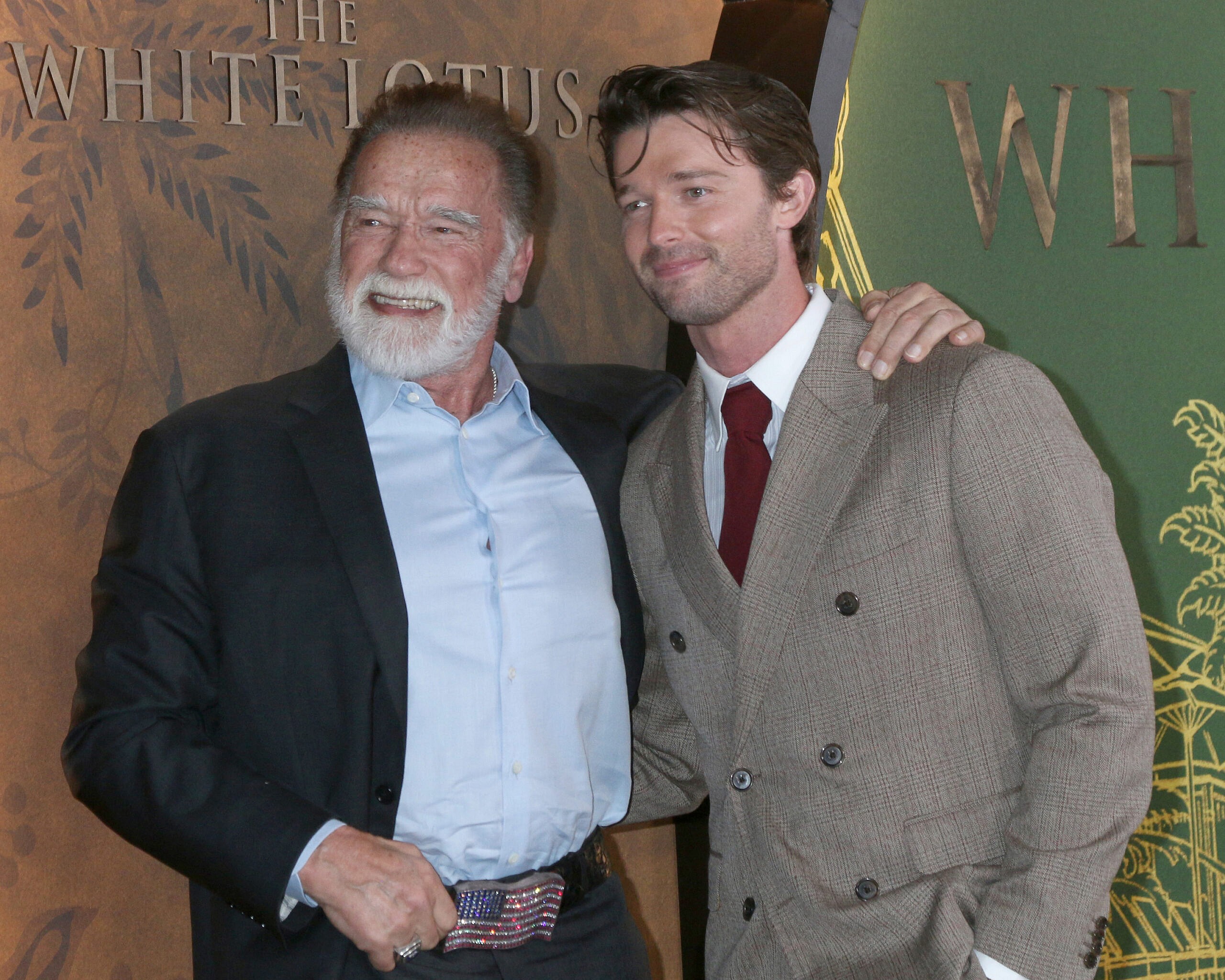 Arnold Schwarzenegger and Patrick Schwarzenegger at White Lotus premiere