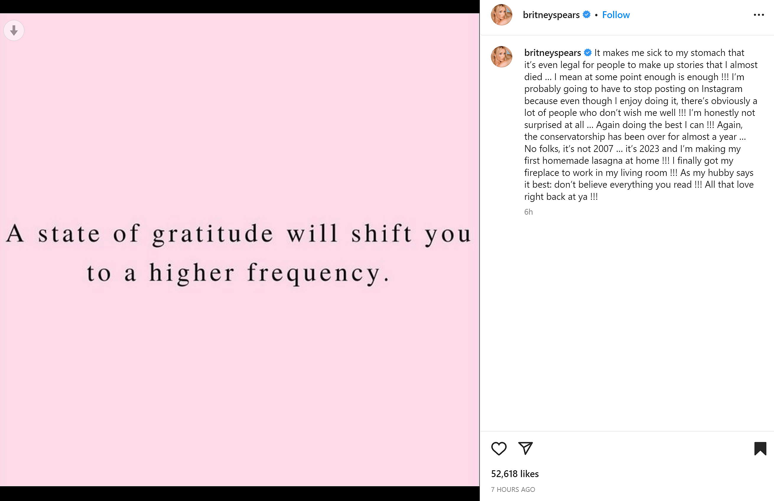 Britney Spears on February 10, 2023 responds to intervention reports