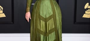 Adele looks incredible in this green dress at a red carpet event.