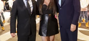 Selena Gomez Steve Martin and Martin Short seen posing together while promoting Only Murders in the Building in NYC