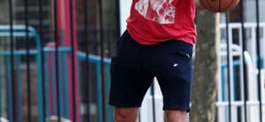Liev Schreiber wears a Bill Murray shirt while playing basketball in NYC
