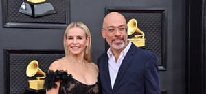Chelsea Handler and Jo Koy arrive for the 64th annual Grammy Awards at the MGM Grand Garden Arena in Las Vegas, Nevada on Sunday, April 3, 2022.