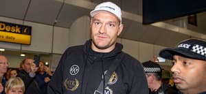 Boxer Tyson Fury arrives back at Manchester Airport on February 25th 2020 after defeating Deontay Wilder in Las Vegas to claim the WBC heavyweight title.