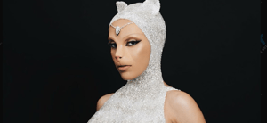 Doja Cat dressed as Karl Lagerfeld's cat, Choupette, at the 2023 Met Gala