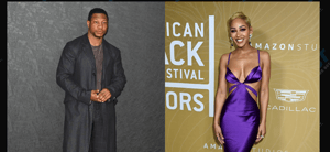Jonathan Majors at a formal event and Meagan Good at an awards show appearance