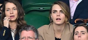 Minke and Cara Delevingne attend day eight of the Wimbledon Tennis Championships at All England Lawn Tennis and Croquet Club on July 10, 2023 in London