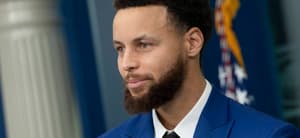 Stephen Curry representing Golden State Warriors Attend White House Daily Briefing