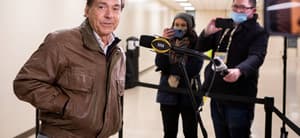 Alabama head coach Nick Saban takes questions during the College Football Playoff National Championship team arrivals at Indianapolis Airport on Friday, Jan. 7, 2022, in Indianapolis.