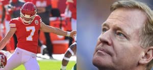 Harrison Butker (left) and Roger Goodell (right)