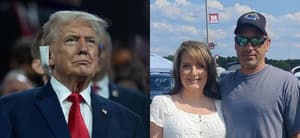 Donald Trump (left) Helen and Corey Comperatore (right)