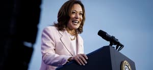 Kamala Harris speaking at the podium