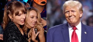 Taylor Swift and Brittany Mahomes (left) Donald Trump (right)