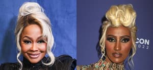 Side by side of Phaedra Parks and Chanel Ayan posing on the red carpet.