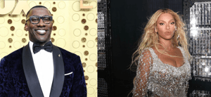 Side by side of Beyoncé and Shannon Sharpe both posing for photos.