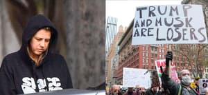Jodie Sweetin (left) Trump protest sign (right)