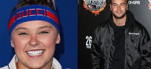 Photo collage of JoJo Siwa and Chris Hughes.