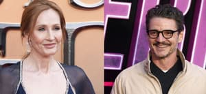 JK Rowling (left) Pedro Pascal (right)
