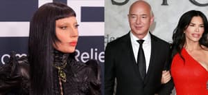 Lady Gaga, Jeff Bezos and Lauren Sanchez photo collage