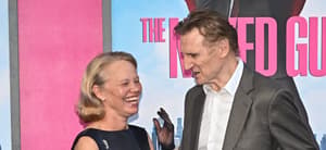 Liam Neeson and Pamela Anderson at the premiere of “The Naked Gun” on July 28, 2025 in New York City.