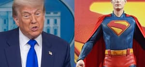 Donald Trump (left) Superman statue (right)