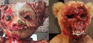 Human skin and horror teddy bears