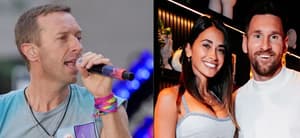 Coldplay (left) Lionel Messi and wife (right)