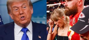 Travis Kelce, Taylor Swift, Donald Trump photo collage