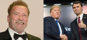 Arnold Schwarzenegger (left) Donald Trump and Charlie Kirk (right)
