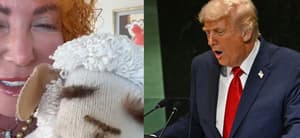 Lamb chop puppet (left) Donald Trump (right)