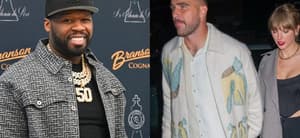 50 Cent and Taylor Swift and Travis Kelce Collage