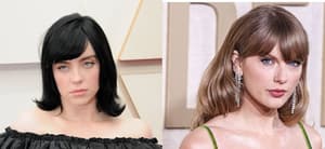 A photo collage of Billie Eilish and Taylor Swift