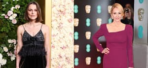A photo collage of Keira Knightley and J.K. Rowling