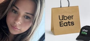 Sophie Rain (left) Uber Eats bag and hat (right)