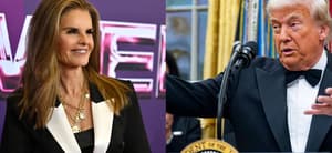 A photo collage Maria Shriver and Donald Trump